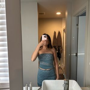 tiger mist blue lace tube top skirt set